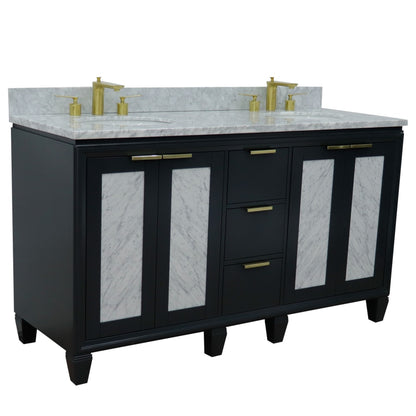 61" Double sink vanity in Dark Gray finish with White Carrara marble and oval sink