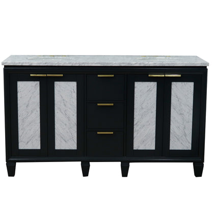 61" Double sink vanity in Dark Gray finish with White Carrara marble and oval sink