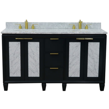 61" Double sink vanity in Dark Gray finish with White Carrara marble and oval sink