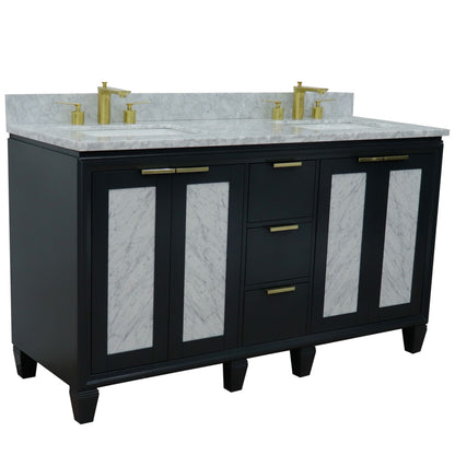 61" Double sink vanity in Dark Gray finish with White Carrara marble and rectangle sink