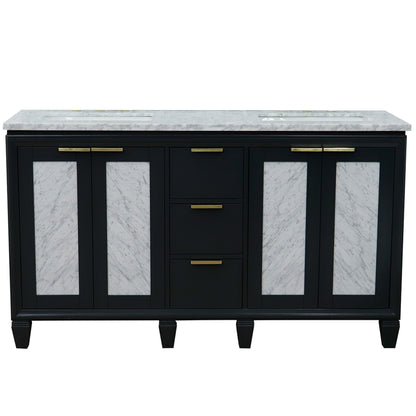 61" Double sink vanity in Dark Gray finish with White Carrara marble and rectangle sink
