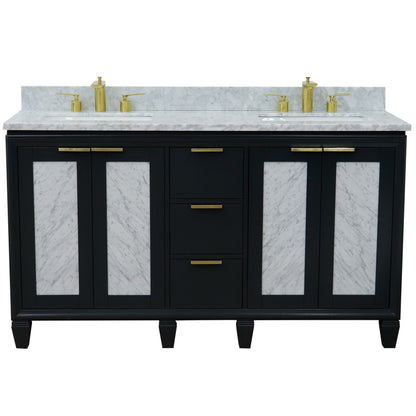 61" Double sink vanity in Dark Gray finish with White Carrara marble and rectangle sink