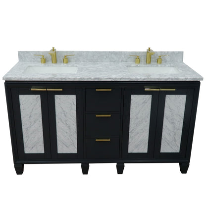 61" Double sink vanity in Dark Gray finish with White Carrara marble and rectangle sink