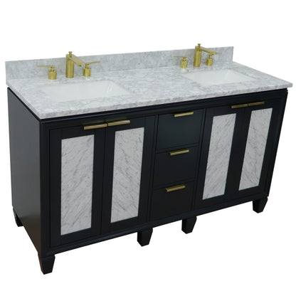 61" Double sink vanity in Dark Gray finish with White Carrara marble and rectangle sink