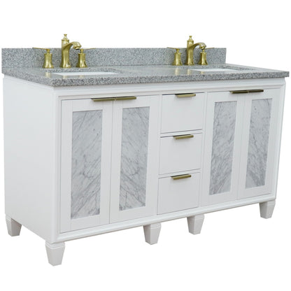 61" Double sink vanity in White finish with Gray granite and rectangle sink