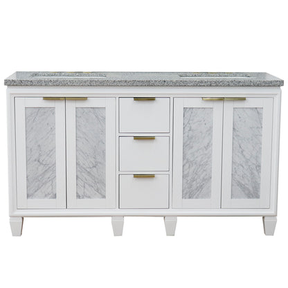 61" Double sink vanity in White finish with Gray granite and rectangle sink