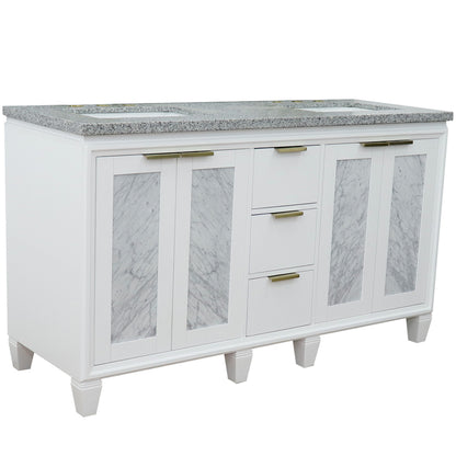 61" Double sink vanity in White finish with Gray granite and rectangle sink