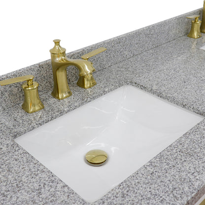 61" Double sink vanity in White finish with Gray granite and rectangle sink
