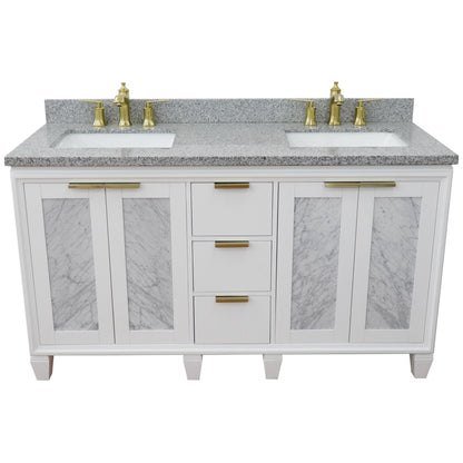 61" Double sink vanity in White finish with Gray granite and rectangle sink