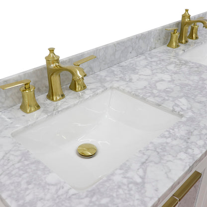 61" Double sink vanity in White finish with White Carrara marble and rectangle sink