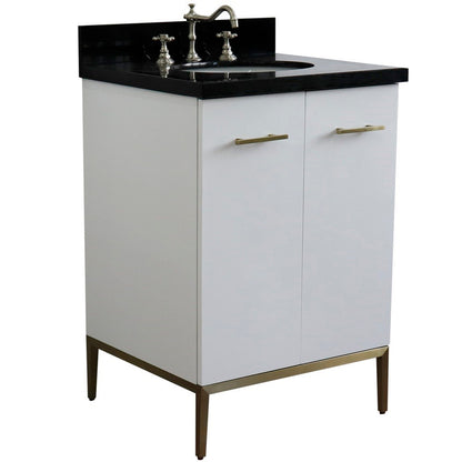 25" Single sink vanity in White finish with Black galaxy granite and oval sink