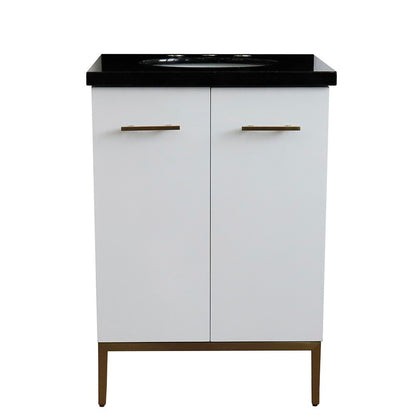 25" Single sink vanity in White finish with Black galaxy granite and oval sink