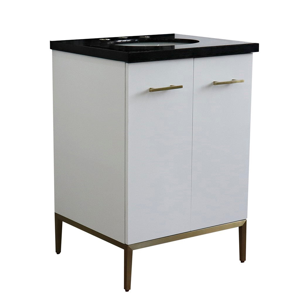 25" Single sink vanity in White finish with Black galaxy granite and oval sink