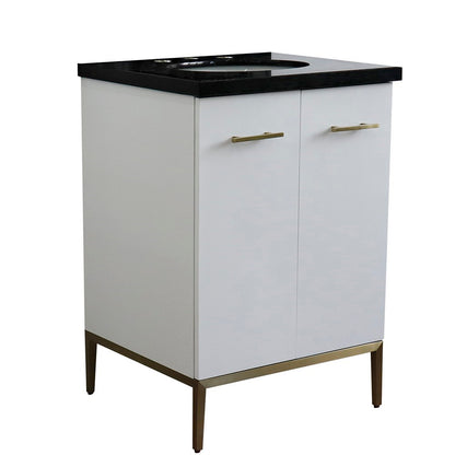 25" Single sink vanity in White finish with Black galaxy granite and oval sink