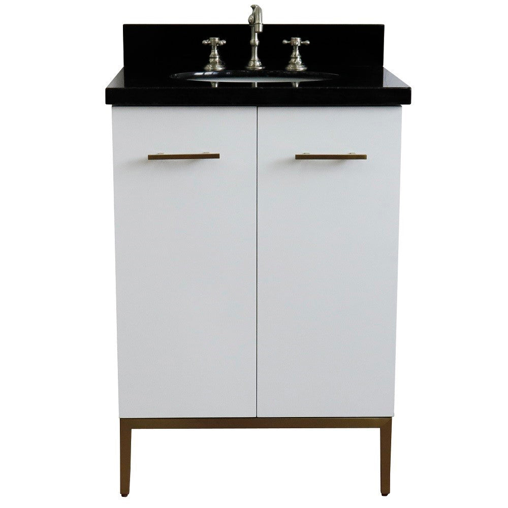 25" Single sink vanity in White finish with Black galaxy granite and oval sink