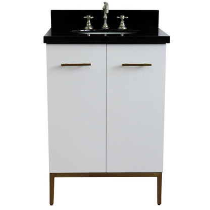 25" Single sink vanity in White finish with Black galaxy granite and oval sink