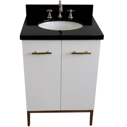25" Single sink vanity in White finish with Black galaxy granite and oval sink