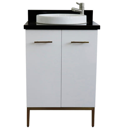 25" Single sink vanity in White finish with Black galaxy granite and round sink