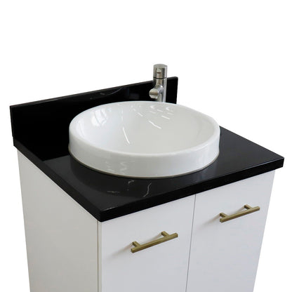 25" Single sink vanity in White finish with Black galaxy granite and round sink