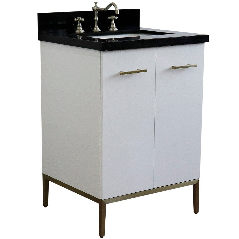 25" Single sink vanity in White finish with Black galaxy granite and rectangle sink