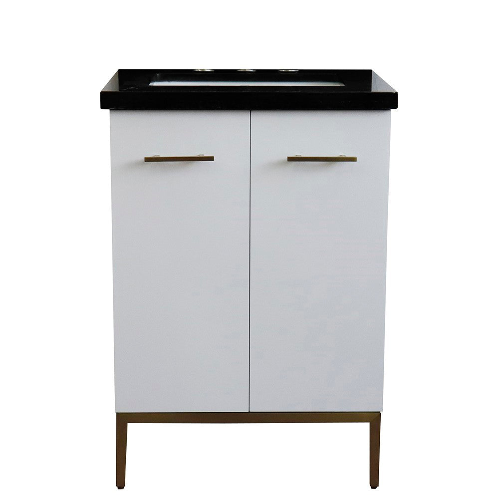 25" Single sink vanity in White finish with Black galaxy granite and rectangle sink