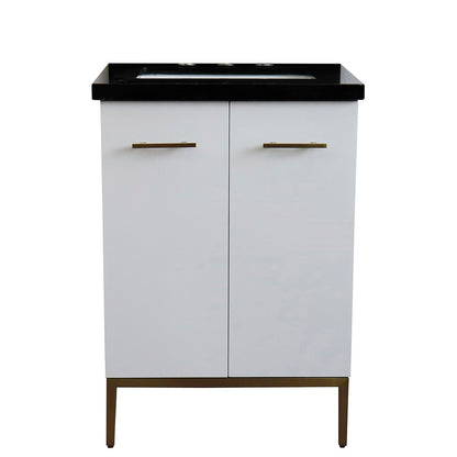 25" Single sink vanity in White finish with Black galaxy granite and rectangle sink