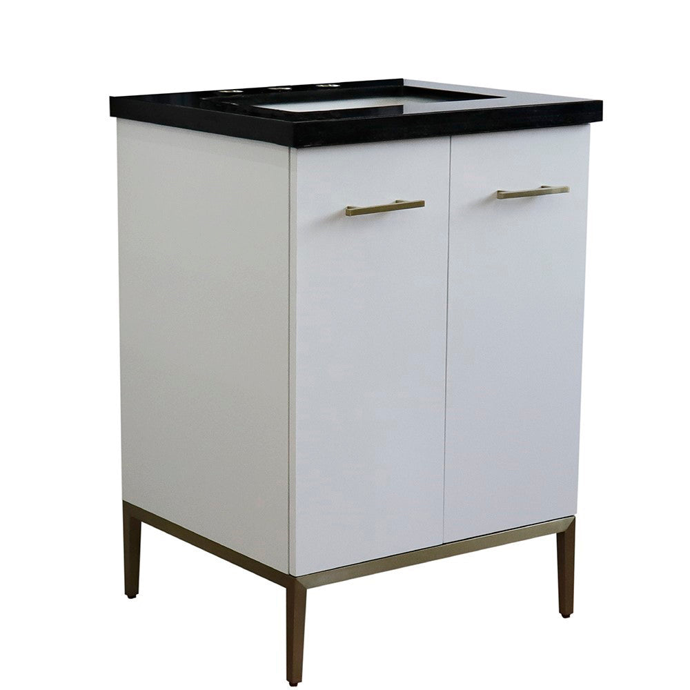 25" Single sink vanity in White finish with Black galaxy granite and rectangle sink