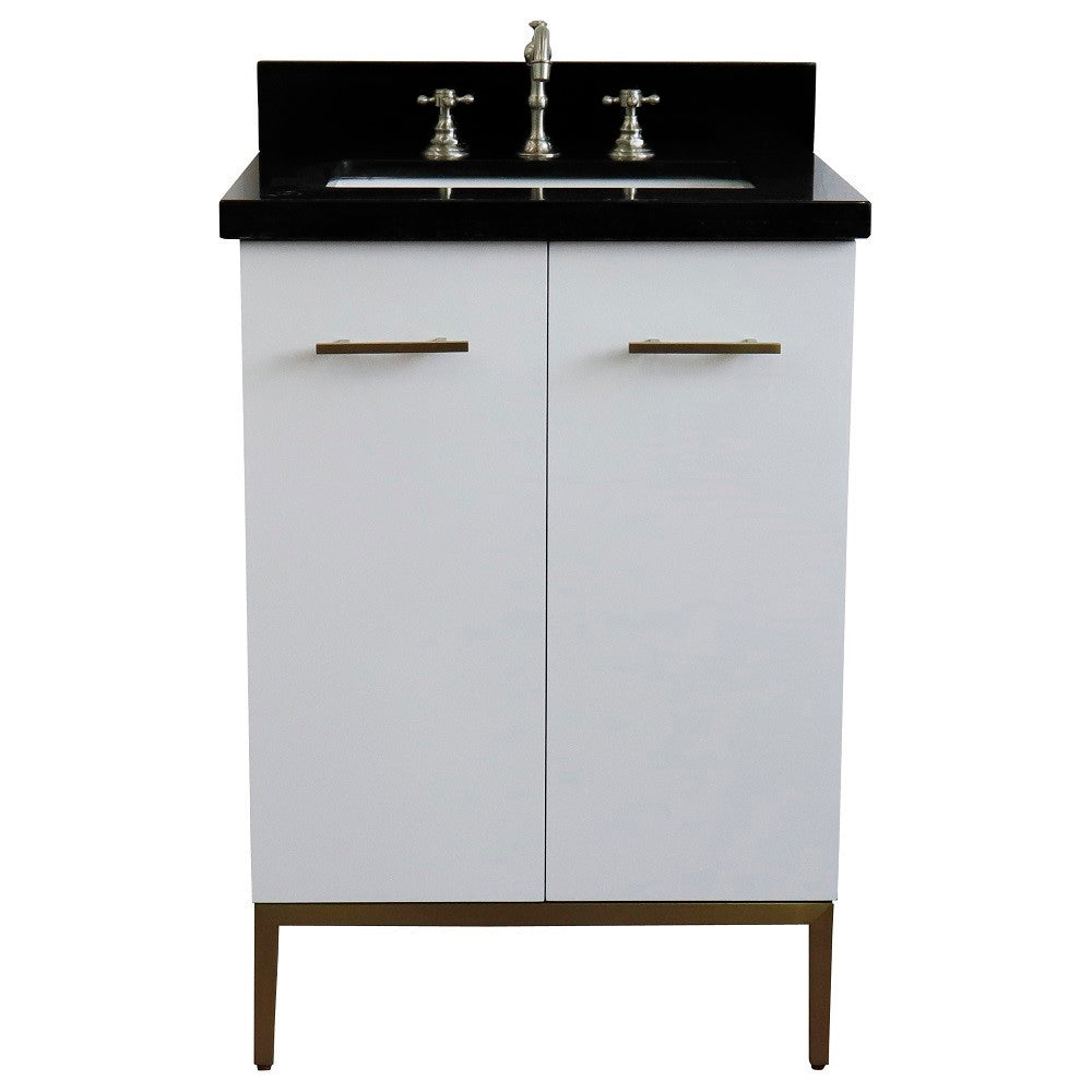 25" Single sink vanity in White finish with Black galaxy granite and rectangle sink