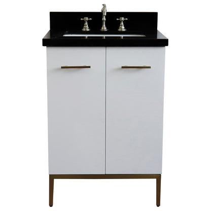 25" Single sink vanity in White finish with Black galaxy granite and rectangle sink
