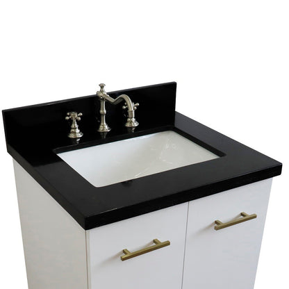 25" Single sink vanity in White finish with Black galaxy granite and rectangle sink