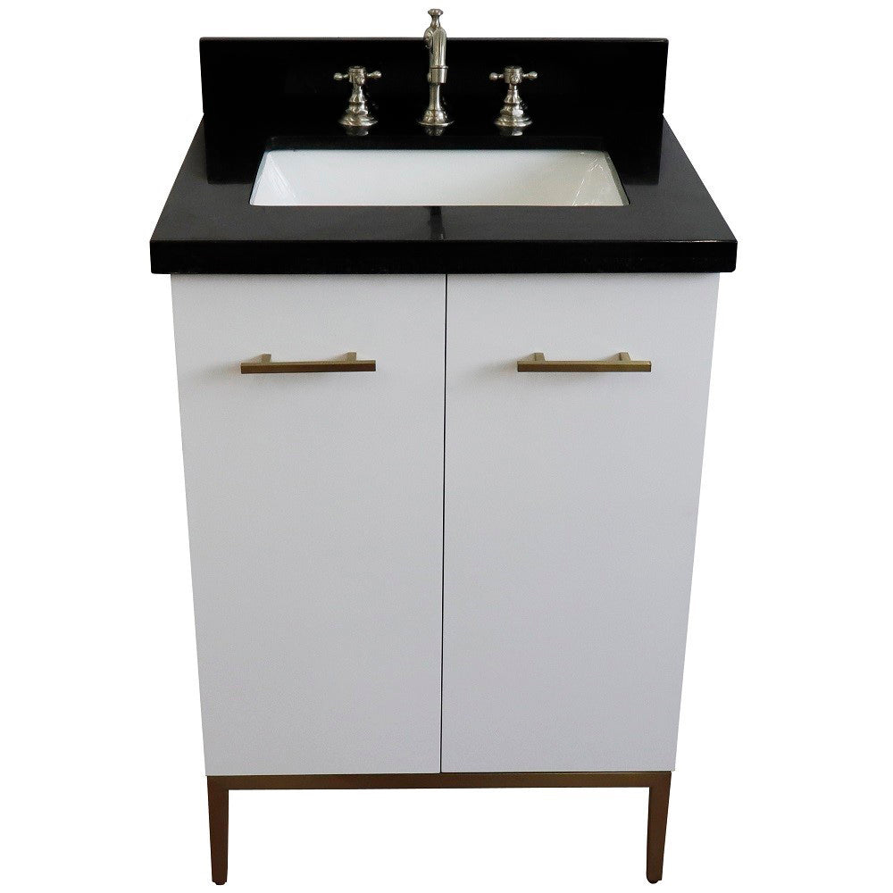 25" Single sink vanity in White finish with Black galaxy granite and rectangle sink