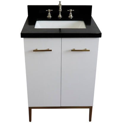 25" Single sink vanity in White finish with Black galaxy granite and rectangle sink