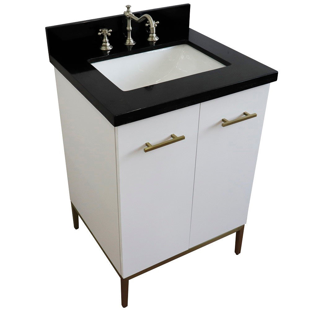 25" Single sink vanity in White finish with Black galaxy granite and rectangle sink