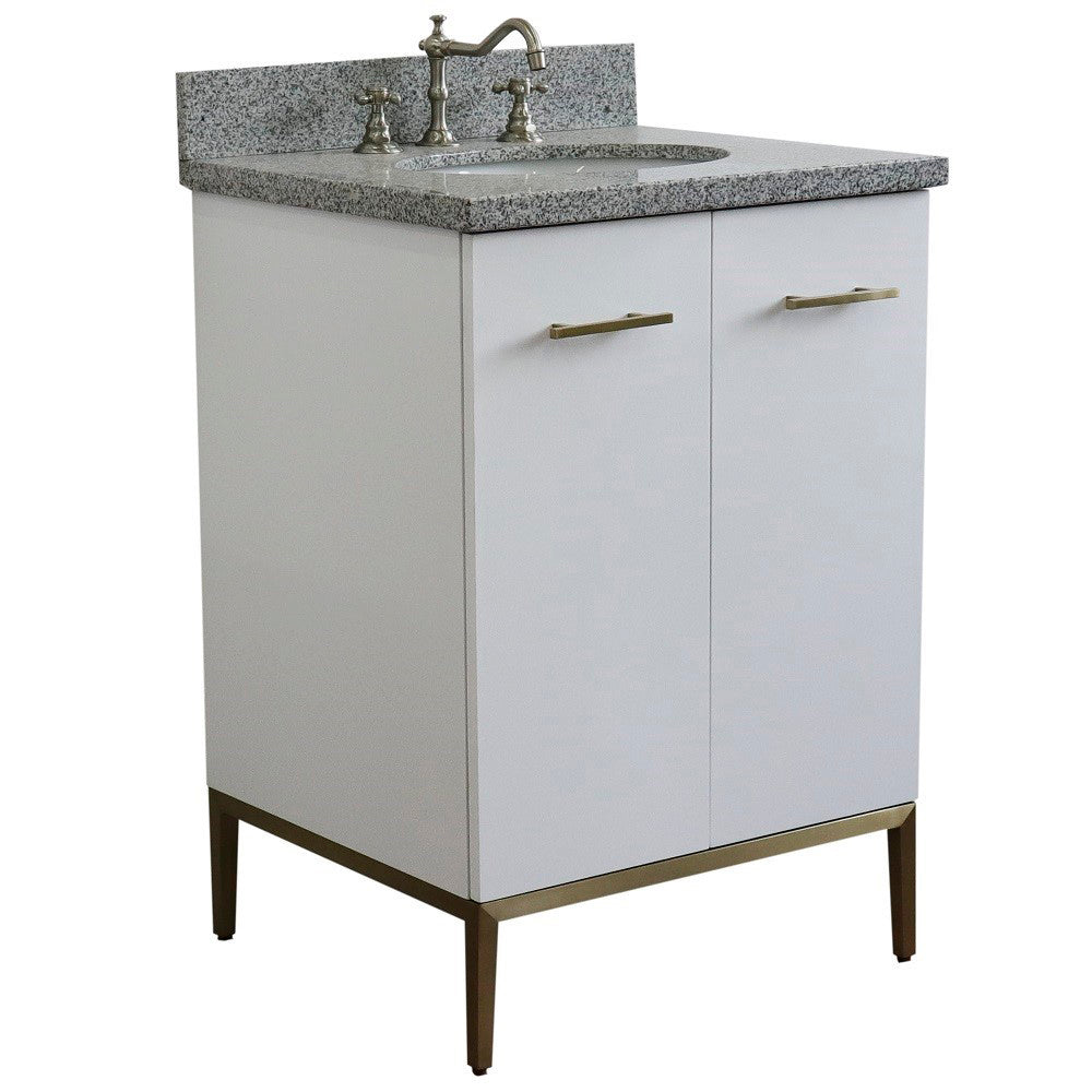 25" Single sink vanity in White finish with Gray granite and oval sink