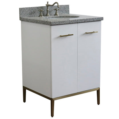 25" Single sink vanity in White finish with Gray granite and oval sink