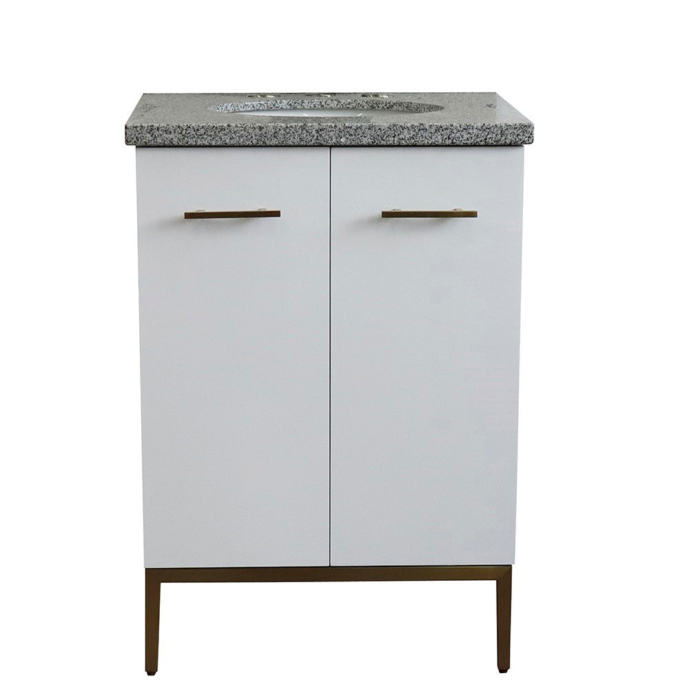 25" Single sink vanity in White finish with Gray granite and oval sink