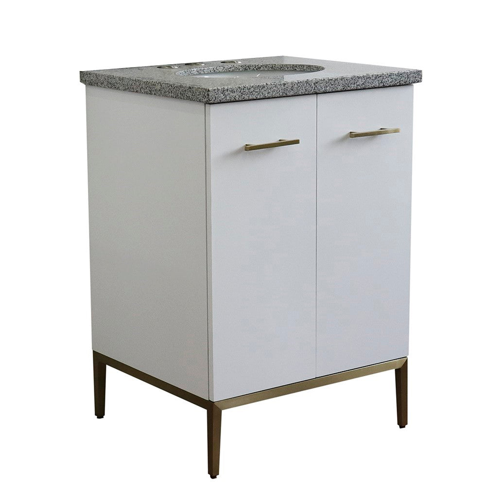 25" Single sink vanity in White finish with Gray granite and oval sink