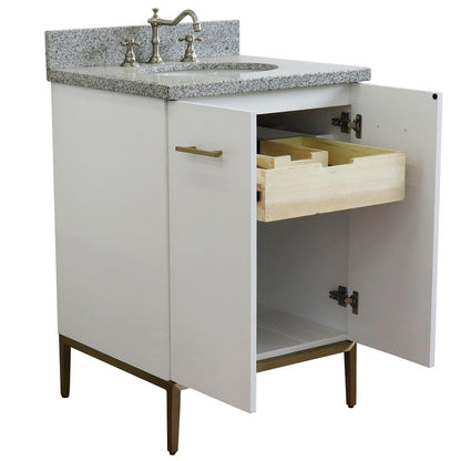 25" Single sink vanity in White finish with Gray granite and oval sink