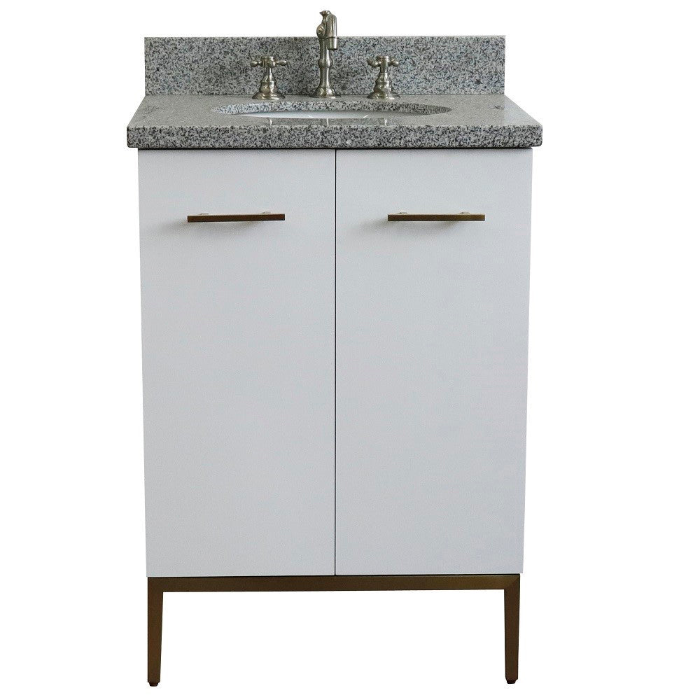 25" Single sink vanity in White finish with Gray granite and oval sink