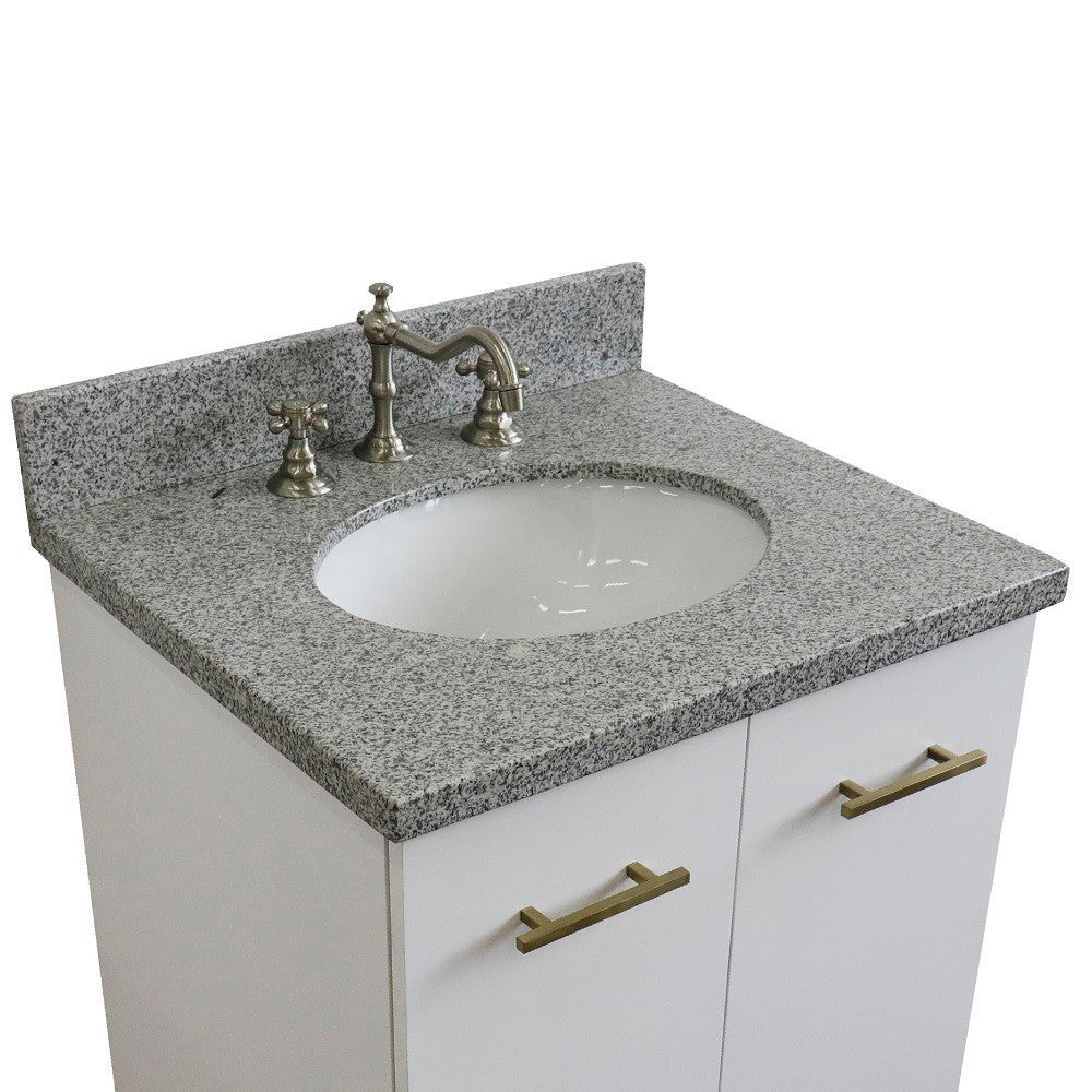 25" Single sink vanity in White finish with Gray granite and oval sink
