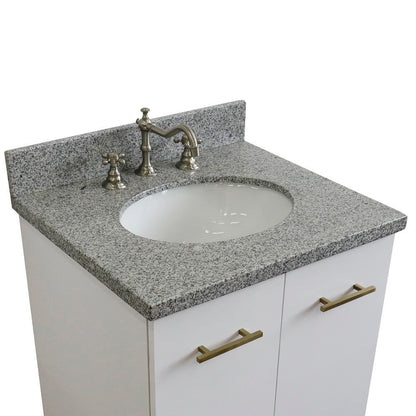 25" Single sink vanity in White finish with Gray granite and oval sink