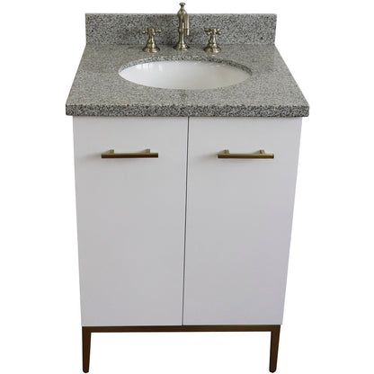 25" Single sink vanity in White finish with Gray granite and oval sink