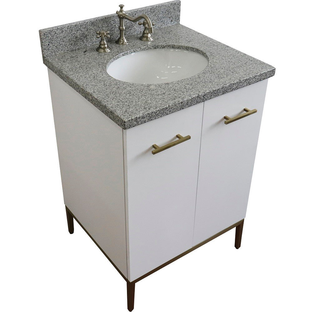 25" Single sink vanity in White finish with Gray granite and oval sink