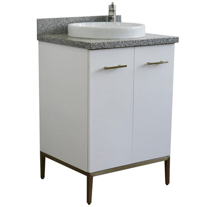 25" Single sink vanity in White finish with Gray granite and round sink