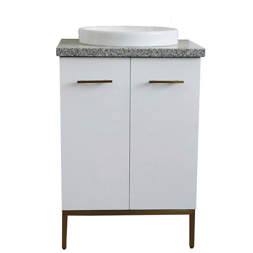25" Single sink vanity in White finish with Gray granite and round sink