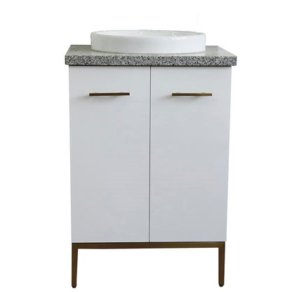 25" Single sink vanity in White finish with Gray granite and round sink