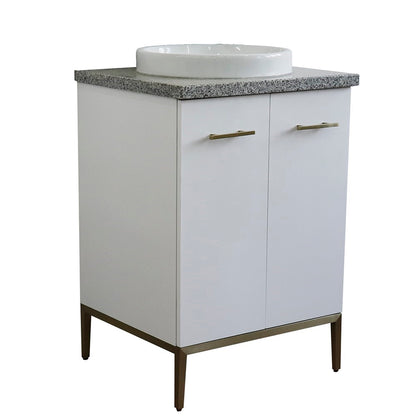 25" Single sink vanity in White finish with Gray granite and round sink