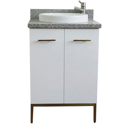 25" Single sink vanity in White finish with Gray granite and round sink