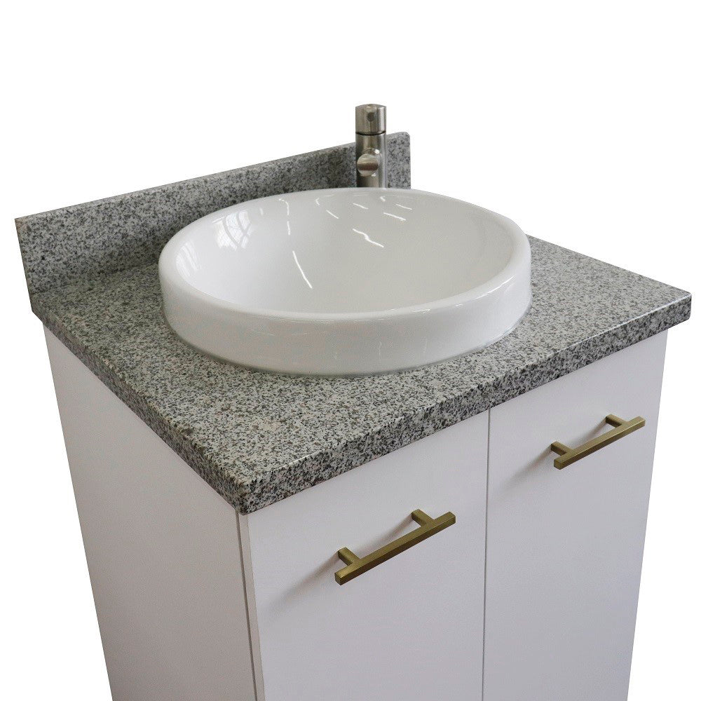 25" Single sink vanity in White finish with Gray granite and round sink