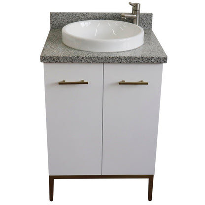 25" Single sink vanity in White finish with Gray granite and round sink